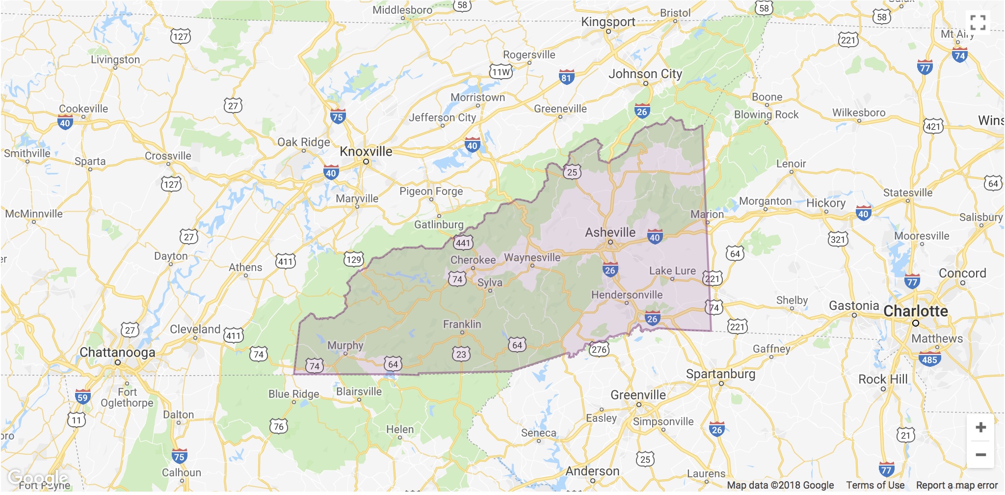 Lyft Asheville Area Coverage map