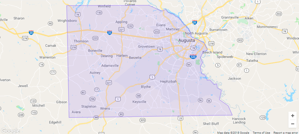 Lyft Augusta Area Coverage map