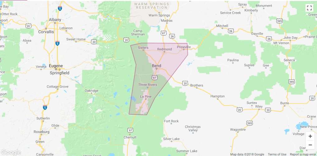 Lyft Bend Area Coverage map