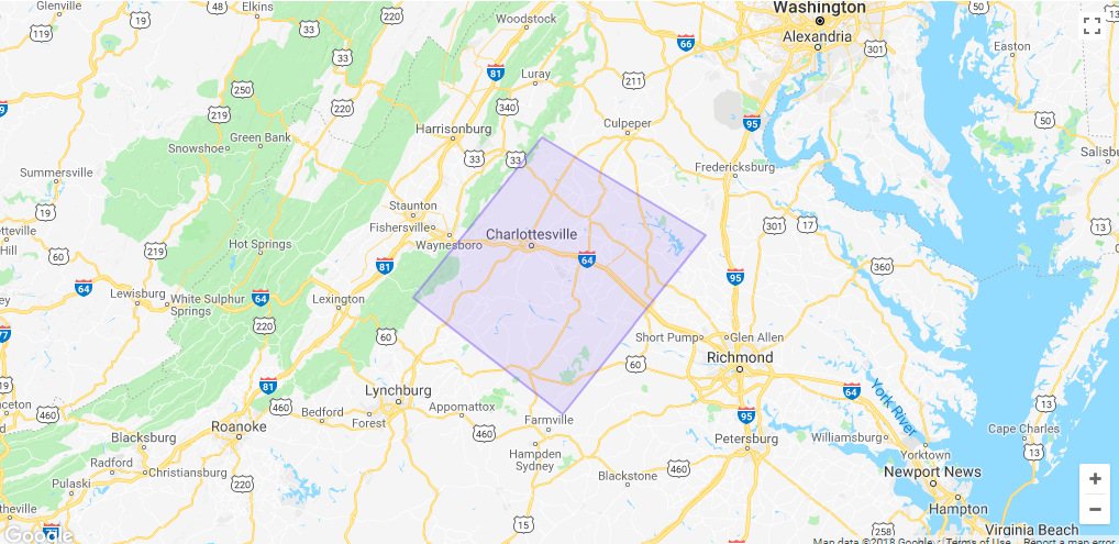 Lyft Charlottesville Area Coverage map