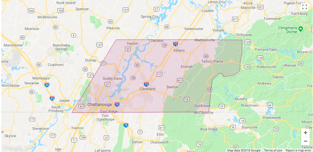 Lyft Chattanooga Area Coverage map