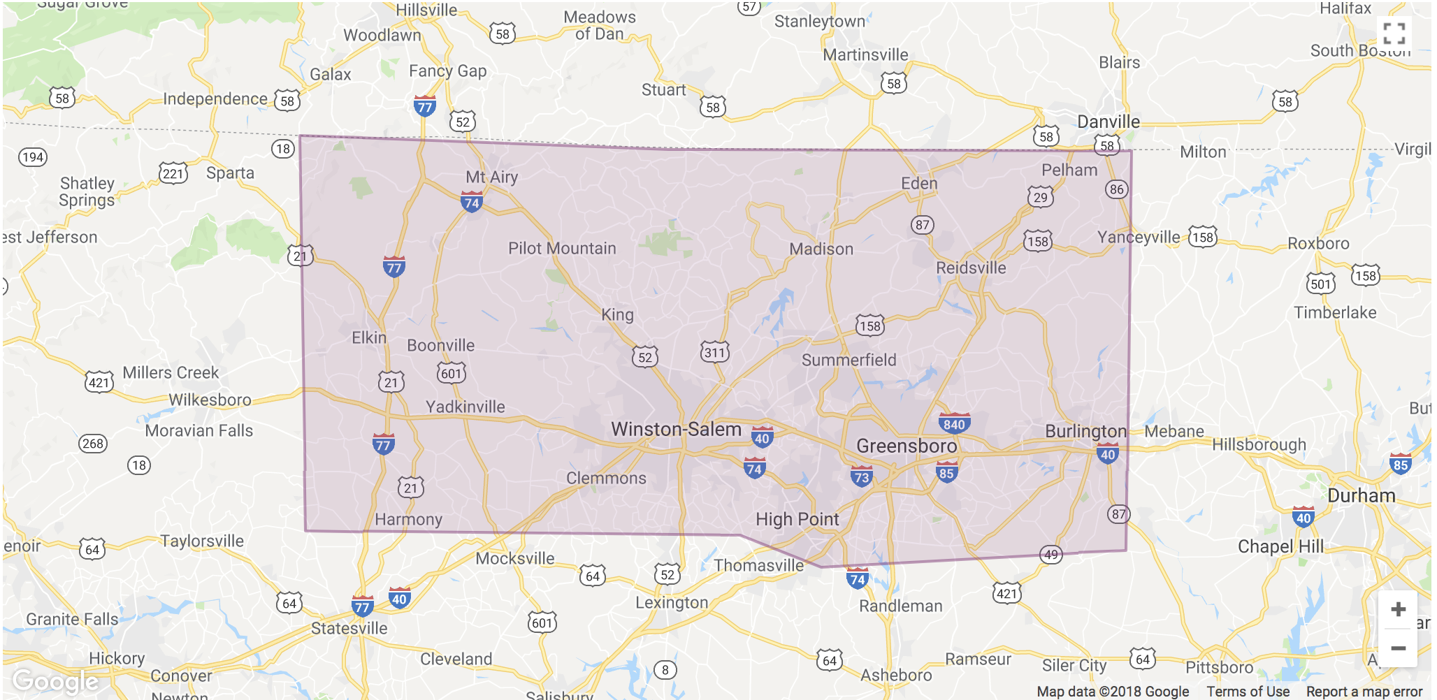 Lyft Greensboro Area Coverage map