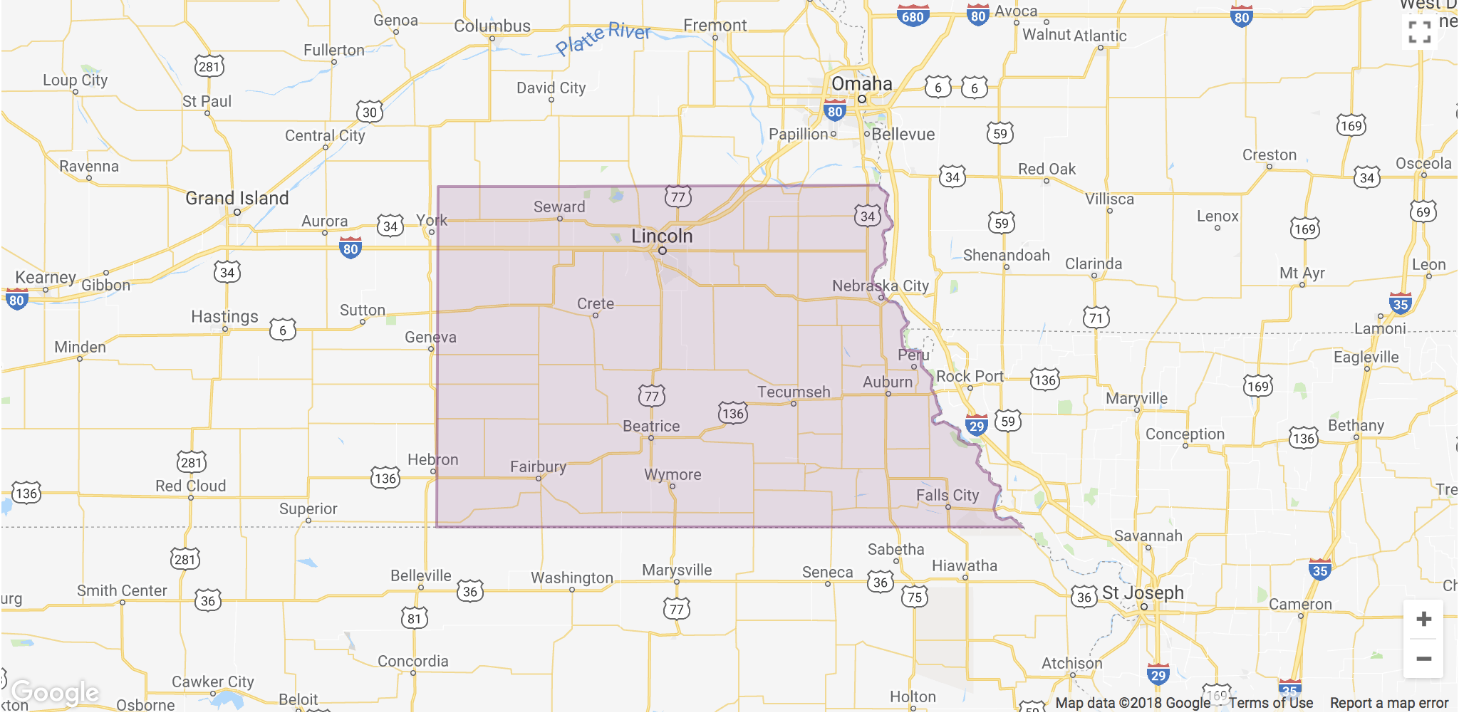 Lyft Lincoln Area Coverage map