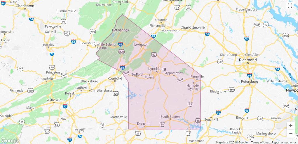 Lyft Lynchburg Area Coverage map