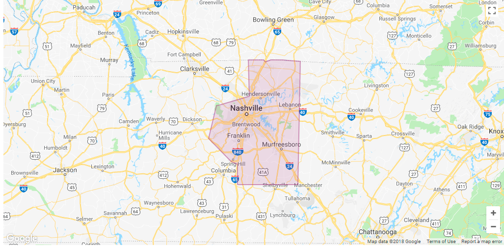 Lyft Nashville Area Coverage map