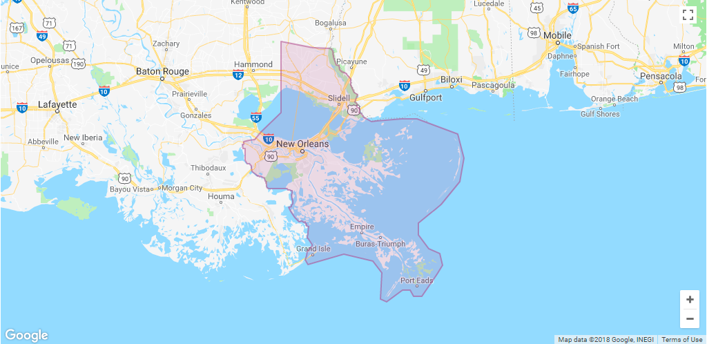 Lyft New Orleans Area Coverage map