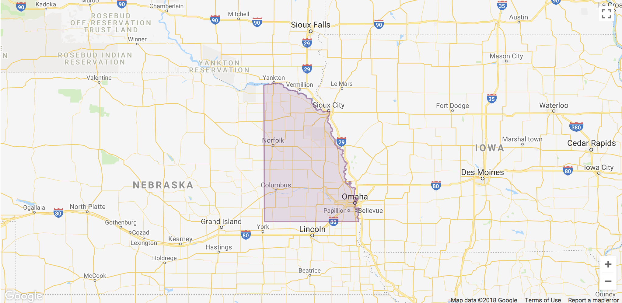Lyft Omaha Area Coverage map
