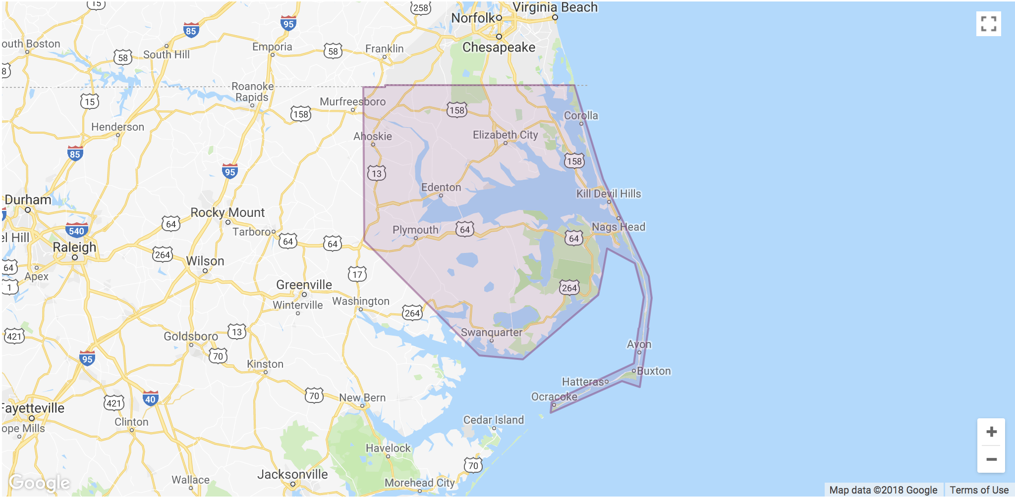 Lyft Outer-Banks Area Coverage map