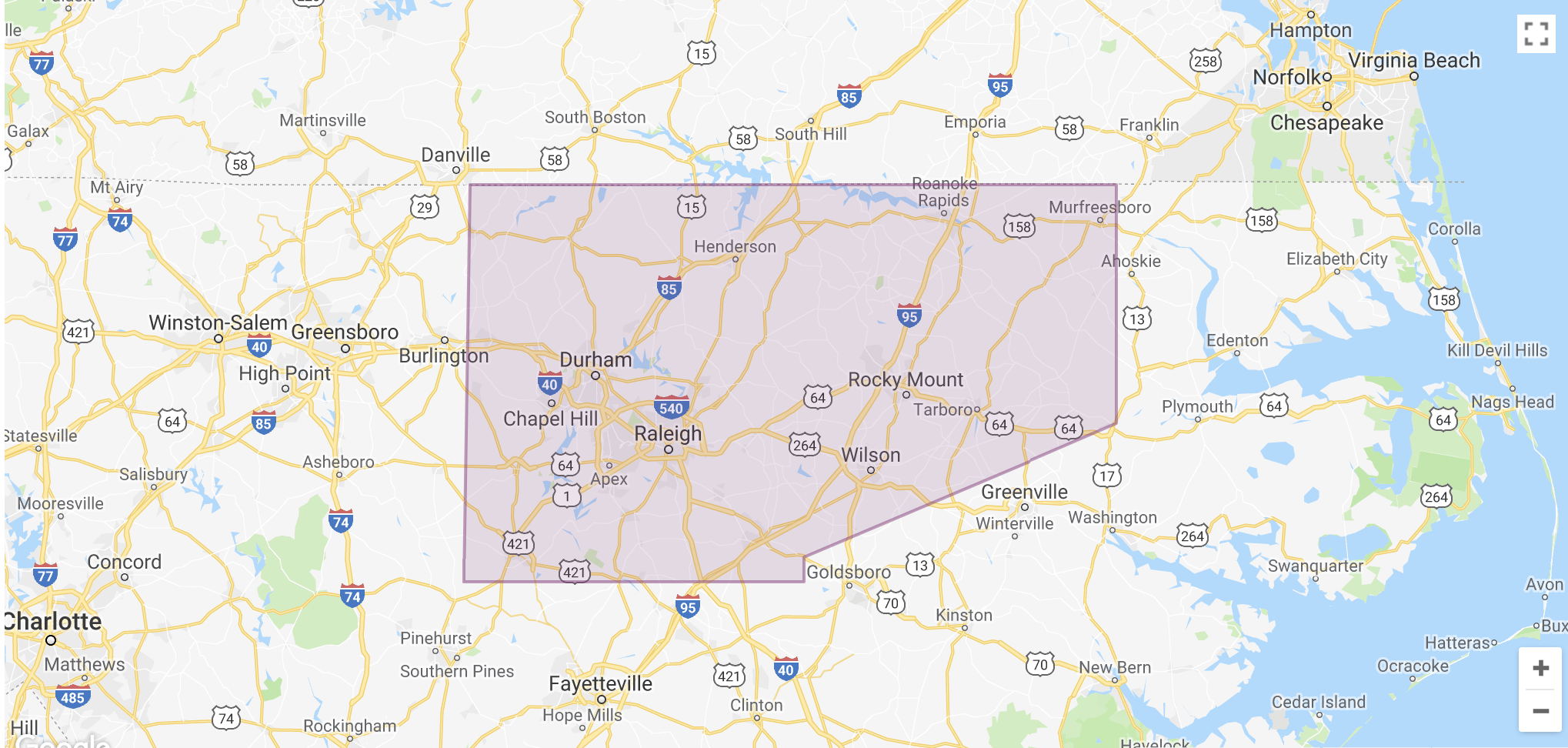 Lyft Raleigh Durham Area Coverage map