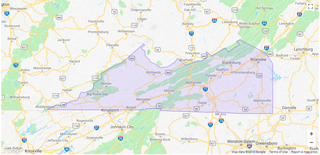 Lyft Roanoke Area Coverage map