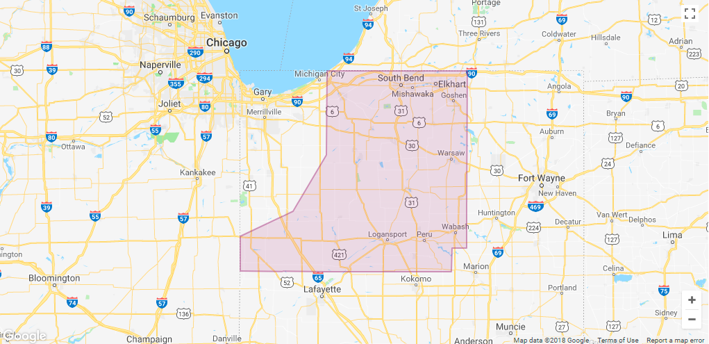 Lyft South-Bend Coverage map