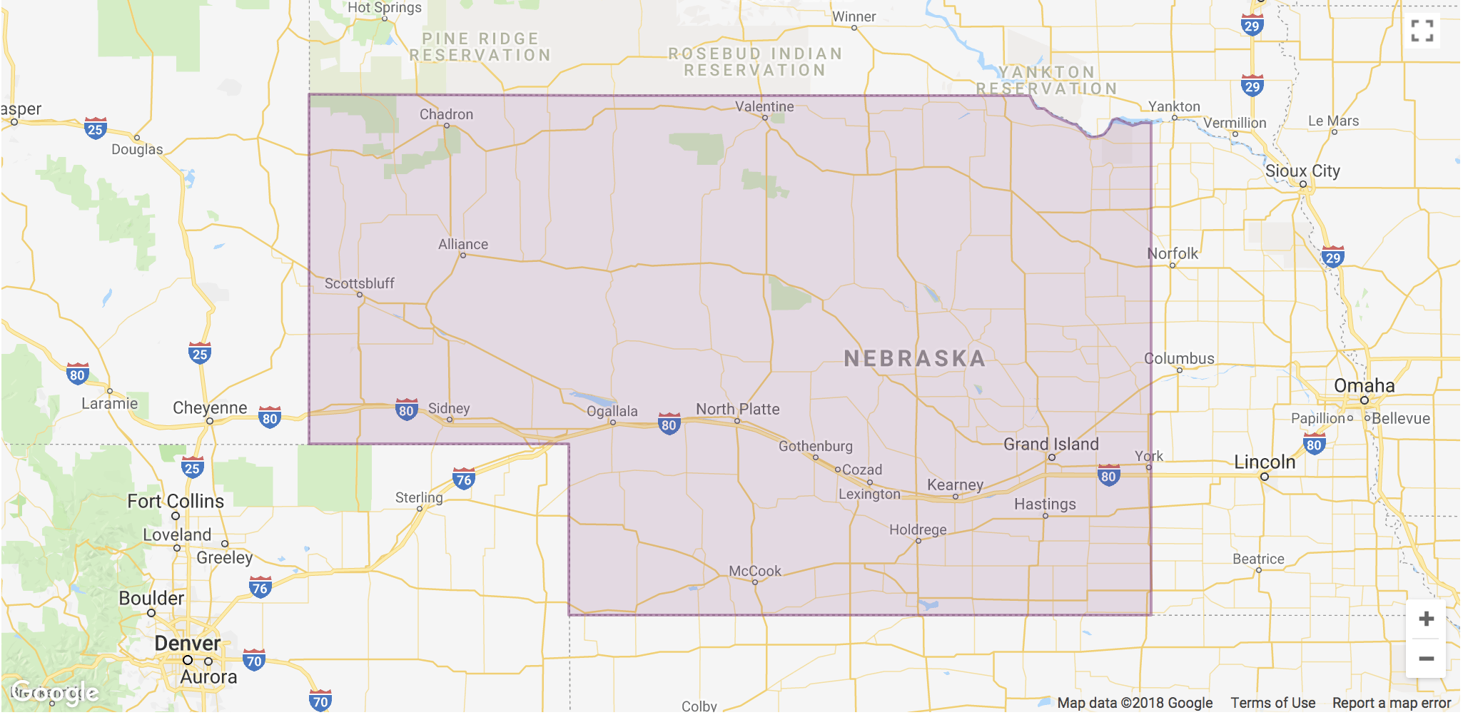 Lyft Western-Nebraska Area Coverage map