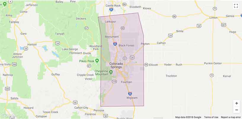Lyft Colorado Springs Area Coverage map