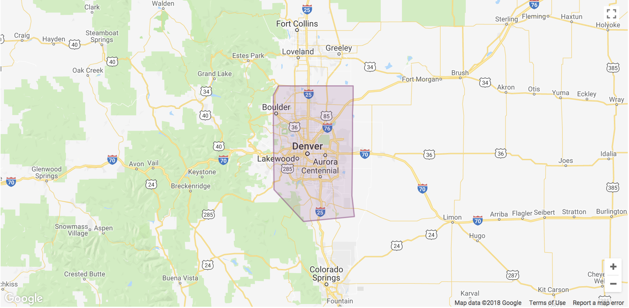 Lyft Denver Area Coverage map