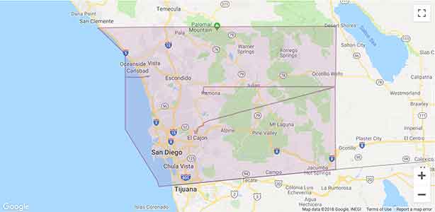 Lyft San Diego Area Coverage map